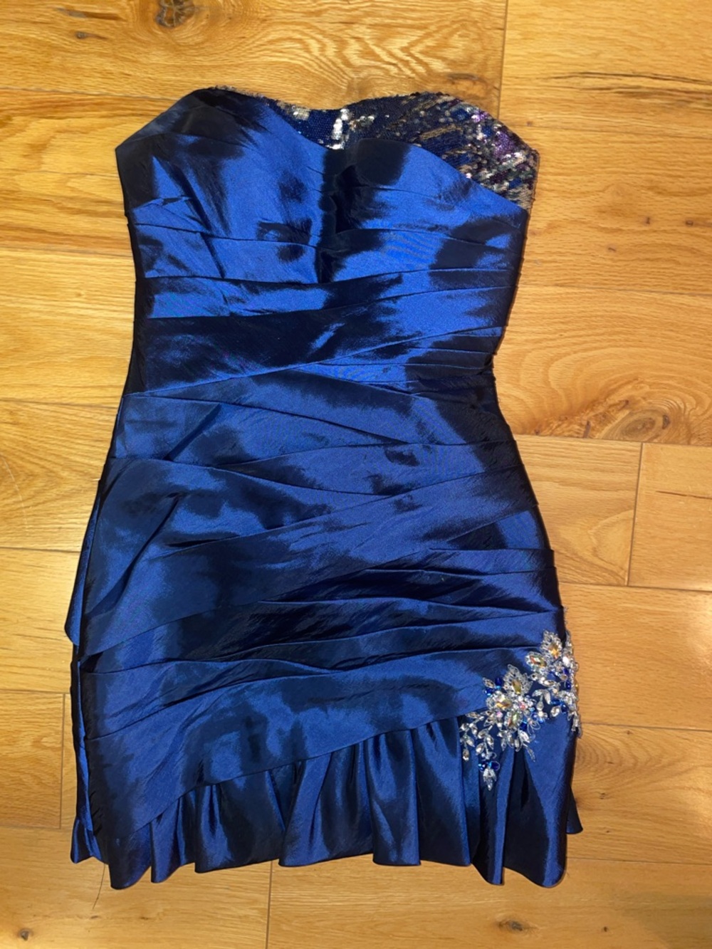 Strapless Royal Blue Evening Dress with beaded details